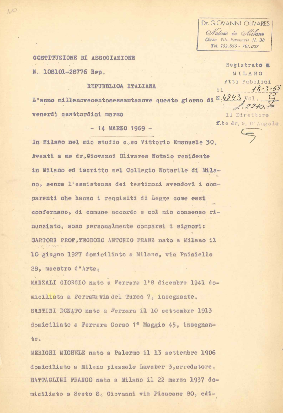 ATTO COSTITUTIVO 1969 Doc Storico AIPI Associazione Italiana